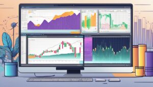 A computer screen displaying fluctuating stock prices and trading charts for margin trading