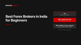 Cover image for the Broker Inspect guide to the best forex brokers in India for beginners, showing the single legal route from a resident trader through a SEBI-registered broker to the NSE or BSE currency segment